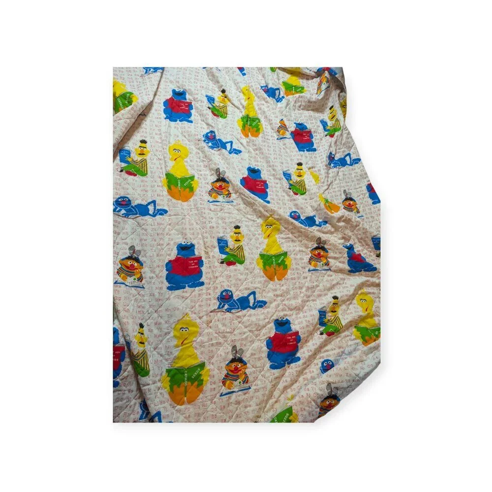 Vintage Burlington Ind. Sesame Street Quilted Blanket Rare 107